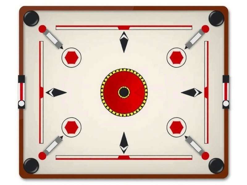 Standard Carrom Board Layout with Pockets and Pieces Carrom Board Layout Diagram
